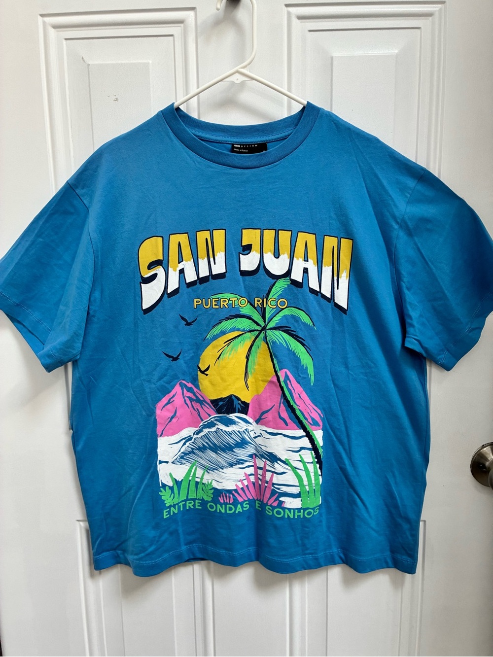 ASOS DESIGN women’s oversized t-shirt with san juan palm tree graphic in blue